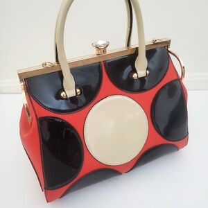 Stylish Black Red and Tan Unique Handbag